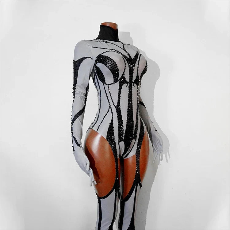 Rhinestone Mesh Festival Jumpsuit Set
