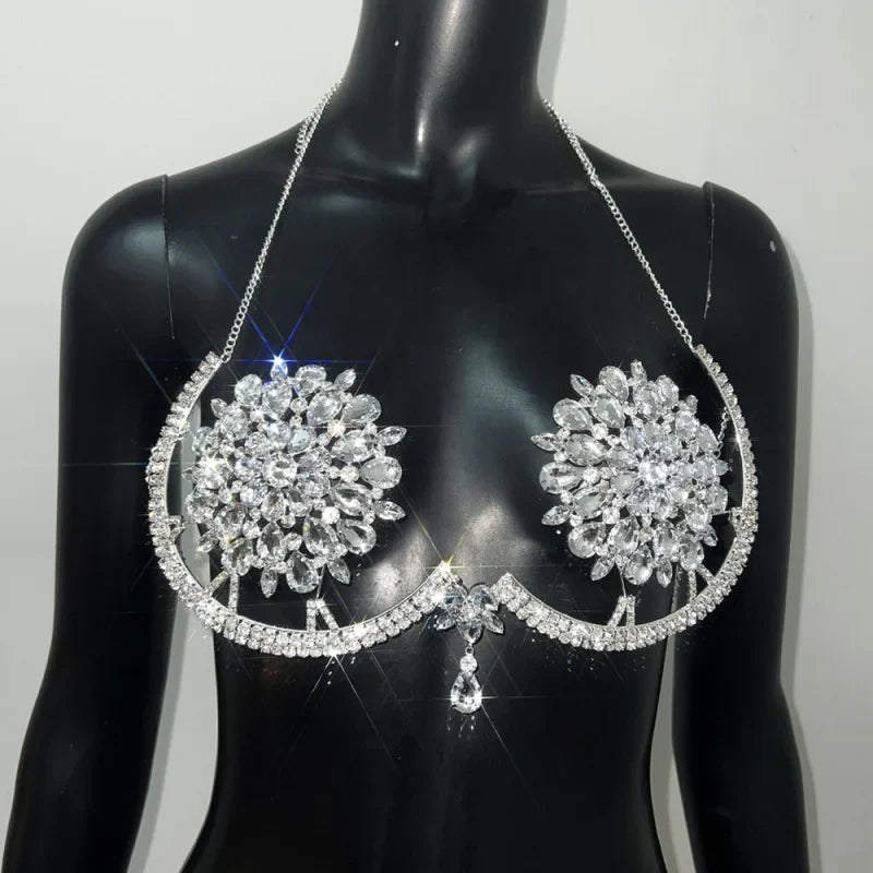 Floral Rhinestone Tassel Body Chain Set
