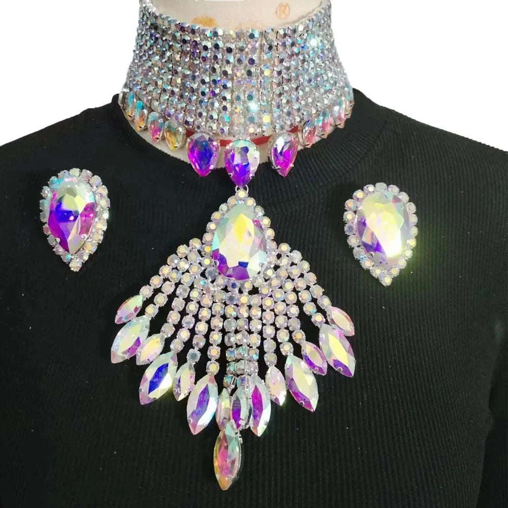 Crystal Tassel Choker & Earrings Set
