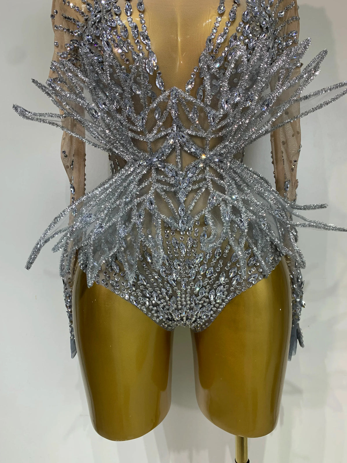 Silver Rhinestone Sheer Mesh Jumpsuit | Stagewear