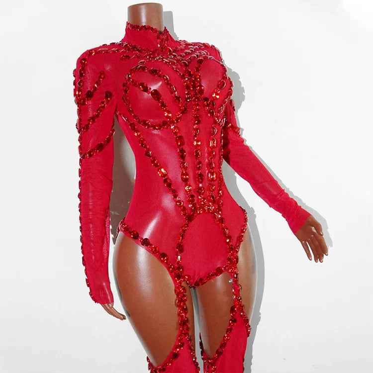 Rhinestone Mesh Festival Jumpsuit Set