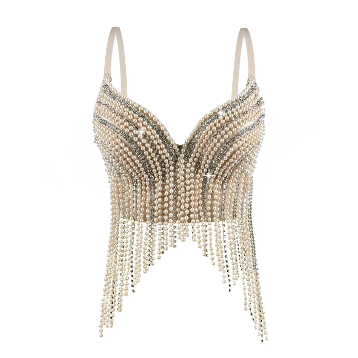 Rhinestone & Bead Tassel Push-Up Underwire Bustier Crop Top