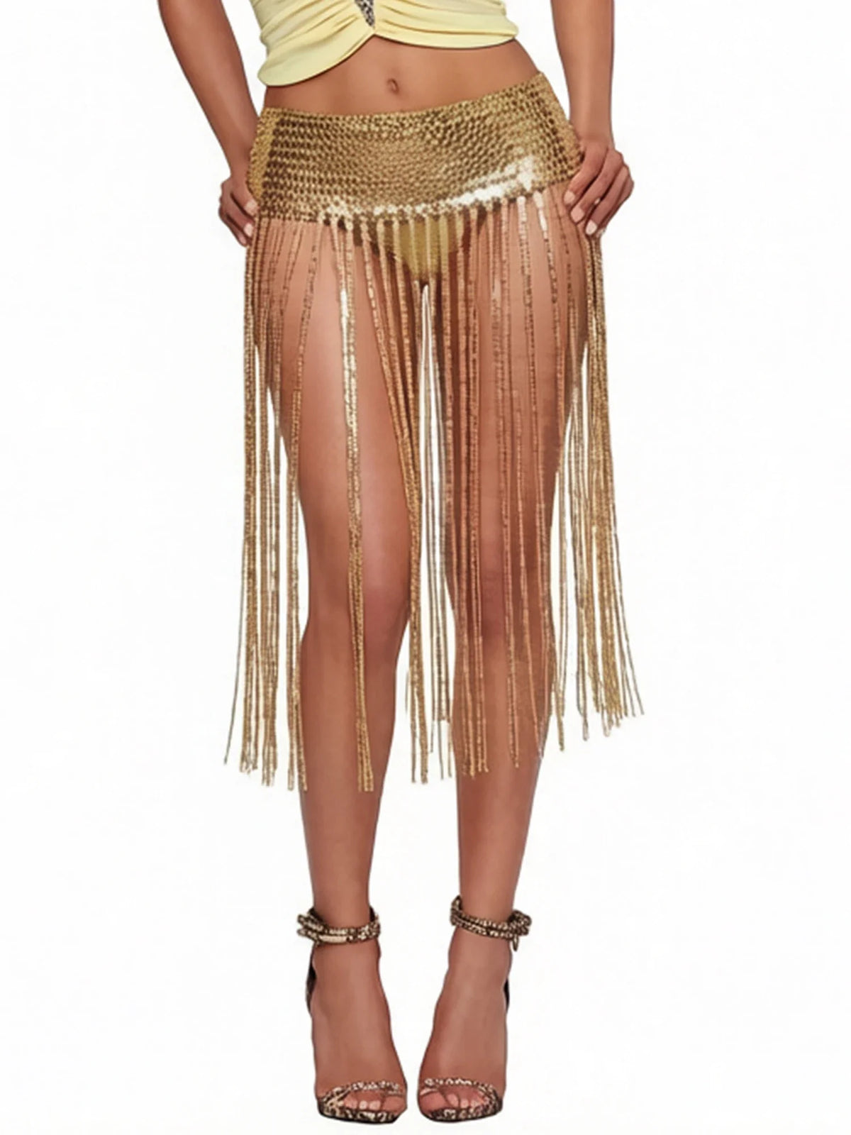 Metallic Sequin Fringe Maxi Skirt | Festival Outfit