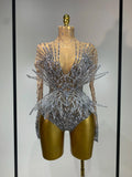 Silver Rhinestone Sheer Mesh Jumpsuit | Stagewear
