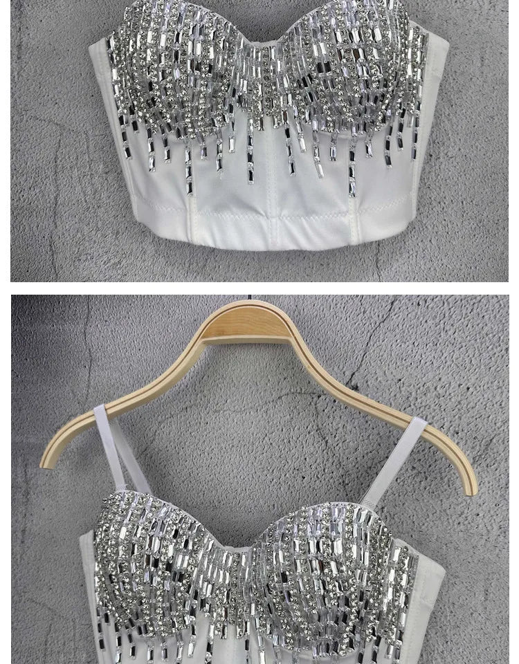 Crystal Beaded Bustier Corset Crop Top Nightclub Party Bralette