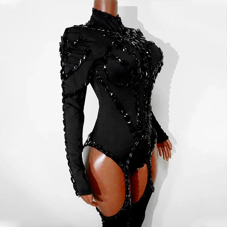 Rhinestone Mesh Festival Jumpsuit Set
