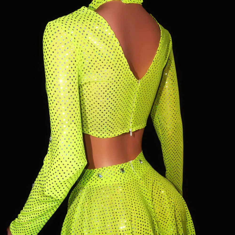 Neon Rhinestone Fringe Two-Piece Festival Set