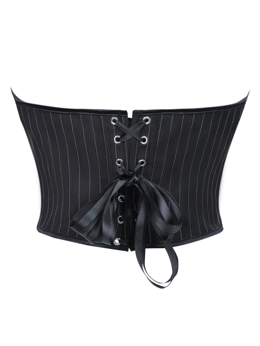 Black Striped Overbust Corset Top Zipper Front Lace-Up Bustier Body Shaper
