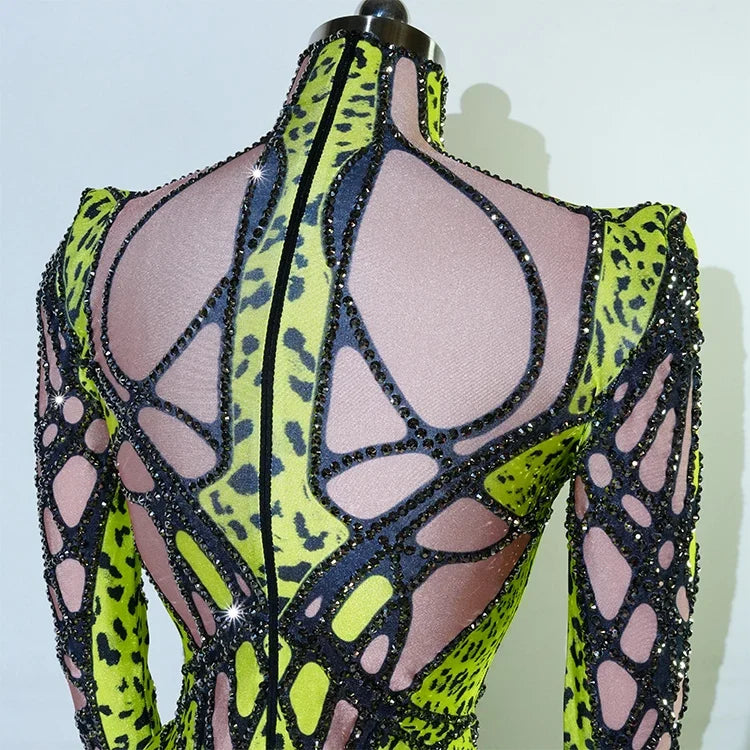 Futuristic Cyber Rhinestone Festival Bodysuit