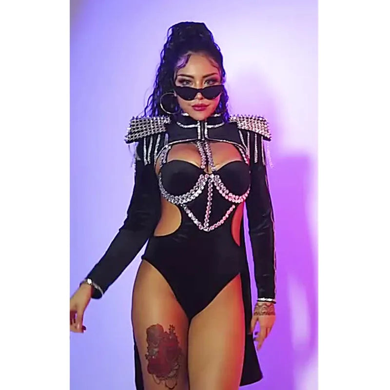 Rivet Chain Epaulet Bodysuit Set