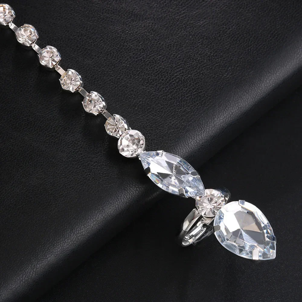 Sparkly Glass Crystal Five-Finger Bracelet Hand Harness Stage Performance Jewelry