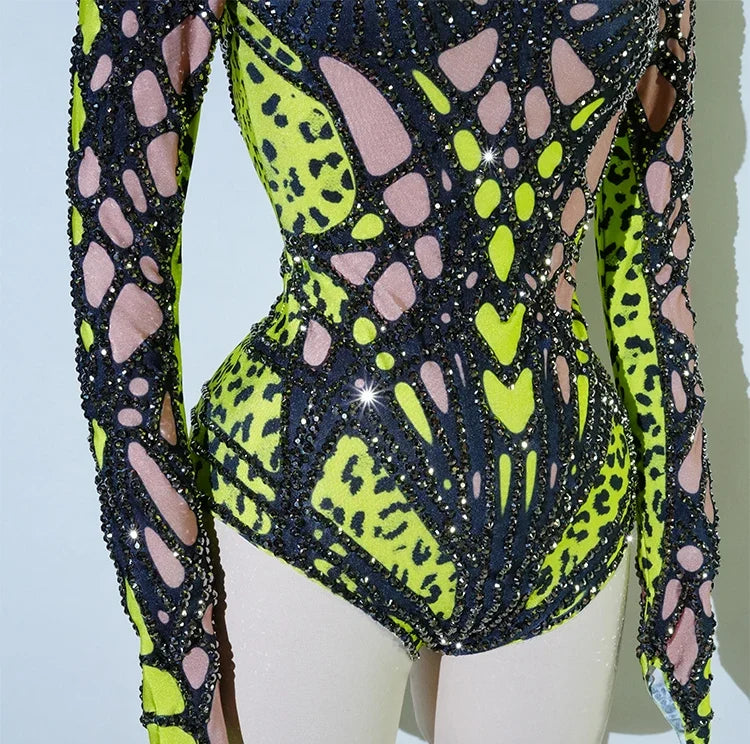 Futuristic Cyber Rhinestone Festival Bodysuit