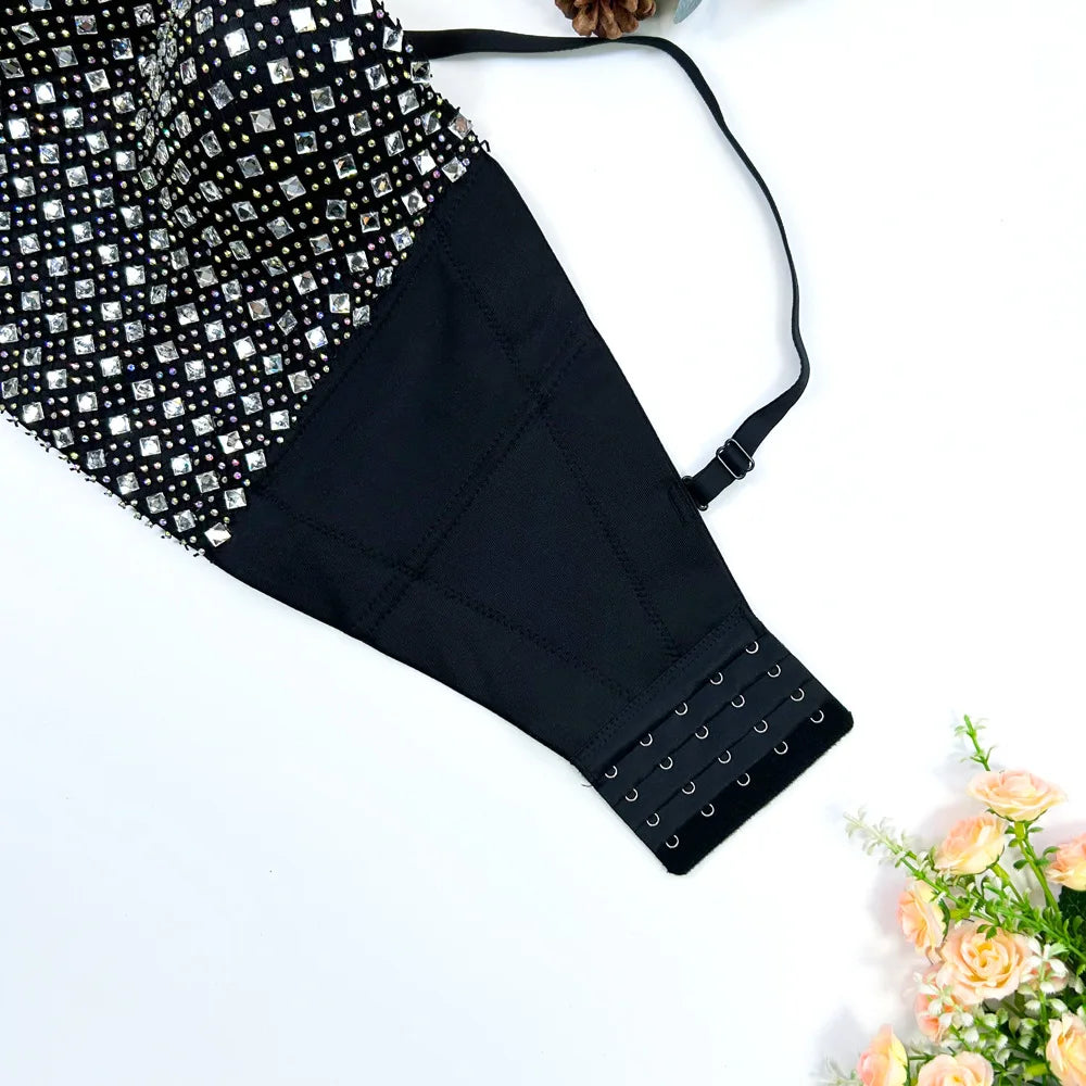 Studded Mesh Corset Bustier Crop Top