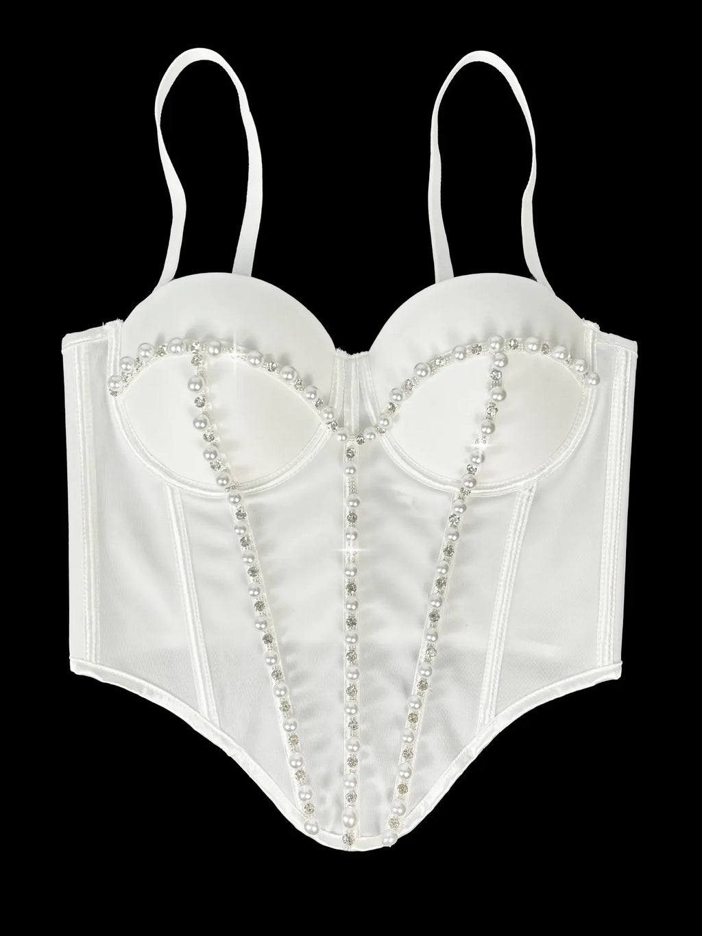 Pearl Embroidered Corset Bustier Crop Top
