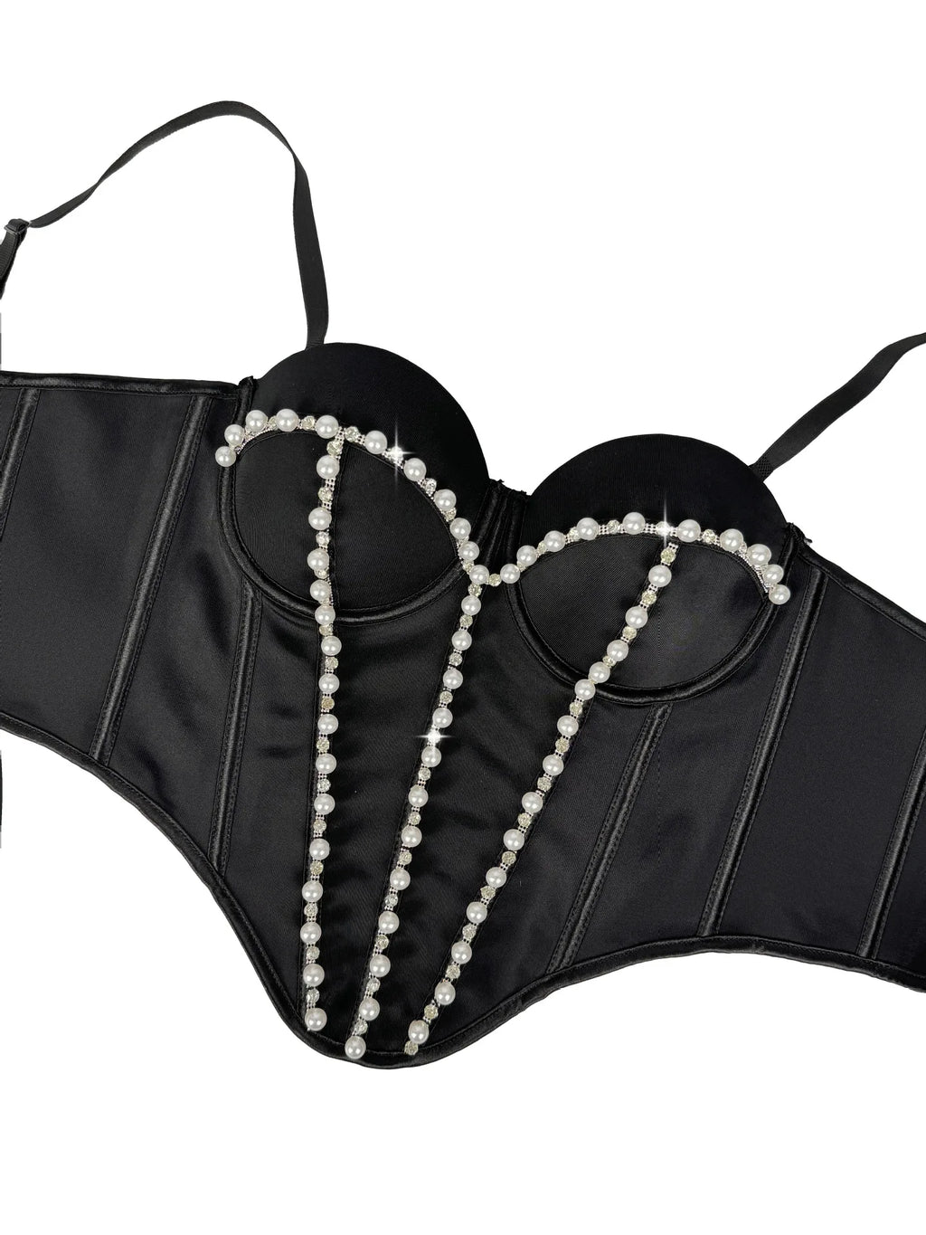 Pearl Embroidered Corset Bustier Crop Top