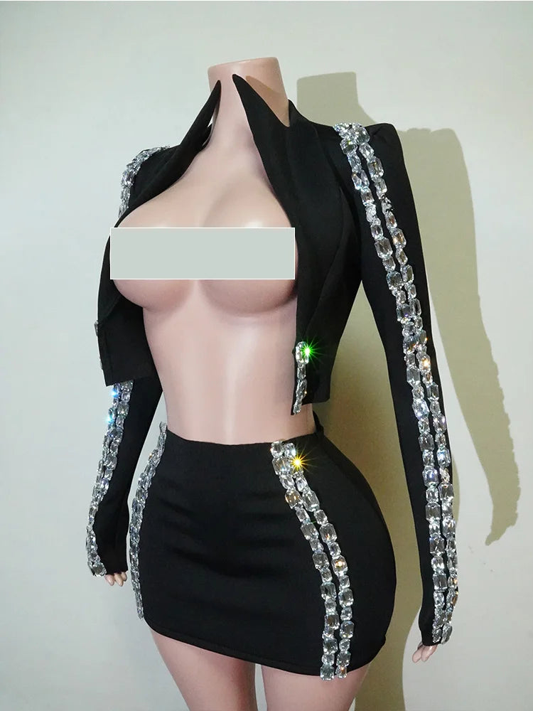 Crystal Halter Crop Top & Mini Skirt Set