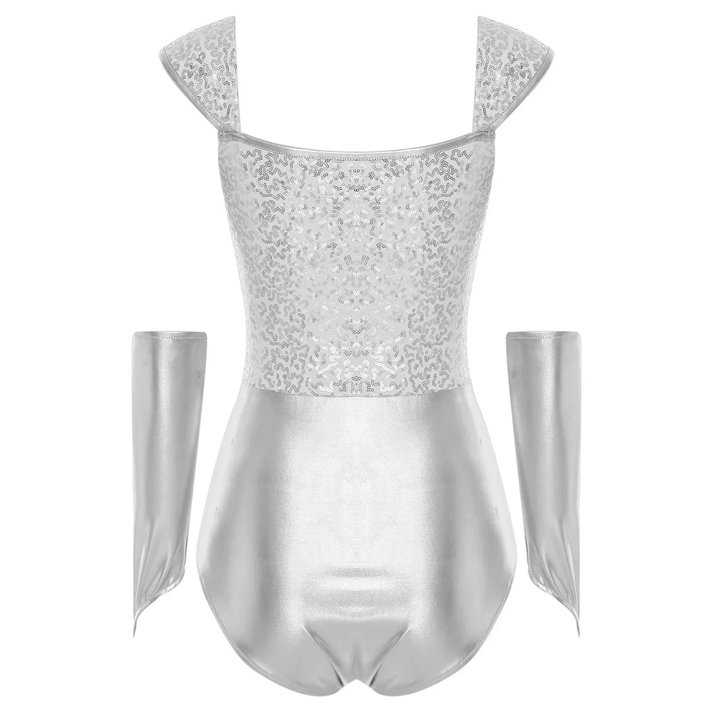 Metallic Sequin Festival Bodysuit with Removable Sleeves