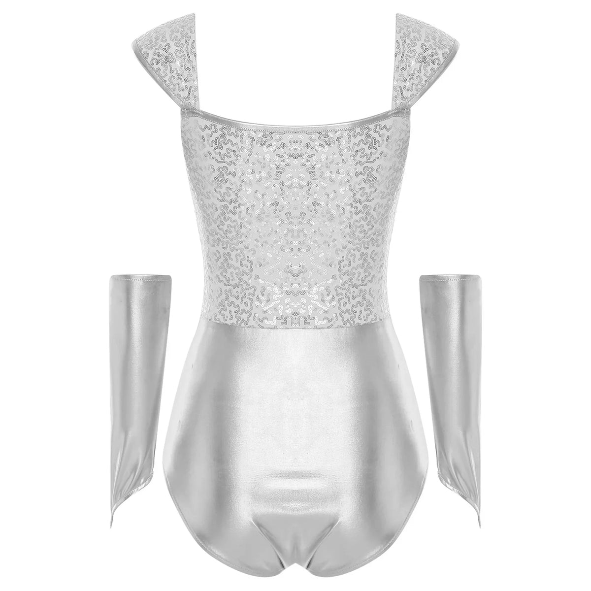 Metallic Sequin Festival Bodysuit with Removable Sleeves
