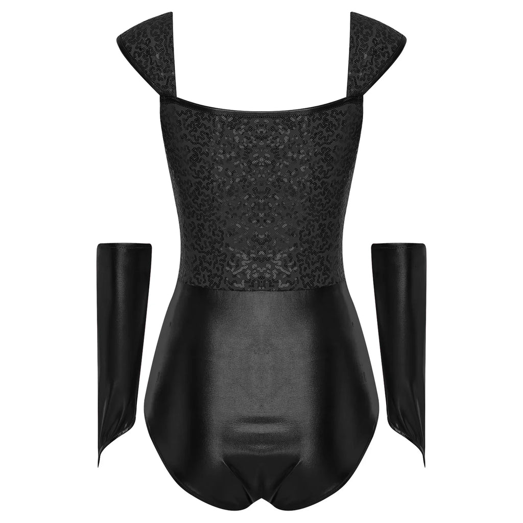 Metallic Sequin Festival Bodysuit with Removable Sleeves