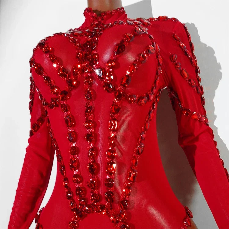 Rhinestone Mesh Festival Jumpsuit Set