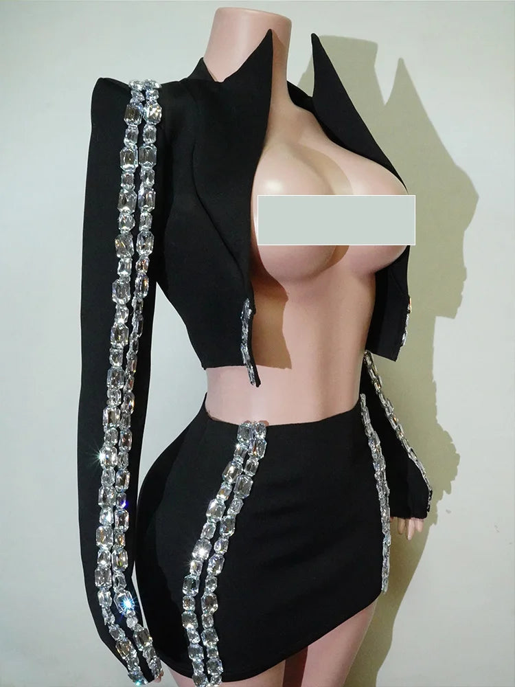 Crystal Halter Crop Top & Mini Skirt Set