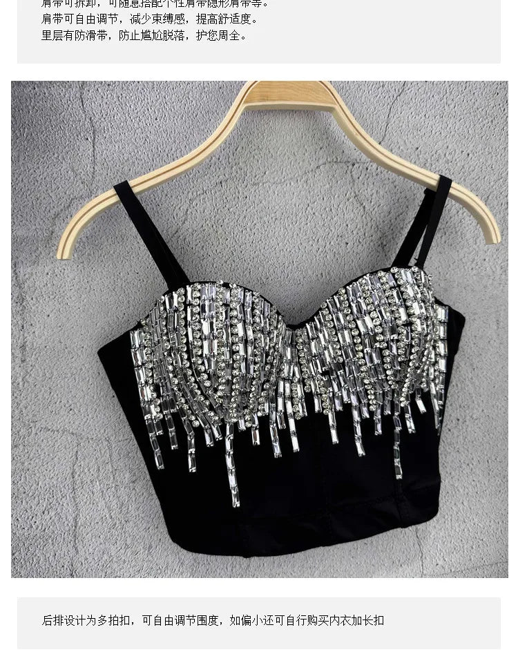 Crystal Beaded Bustier Corset Crop Top Nightclub Party Bralette