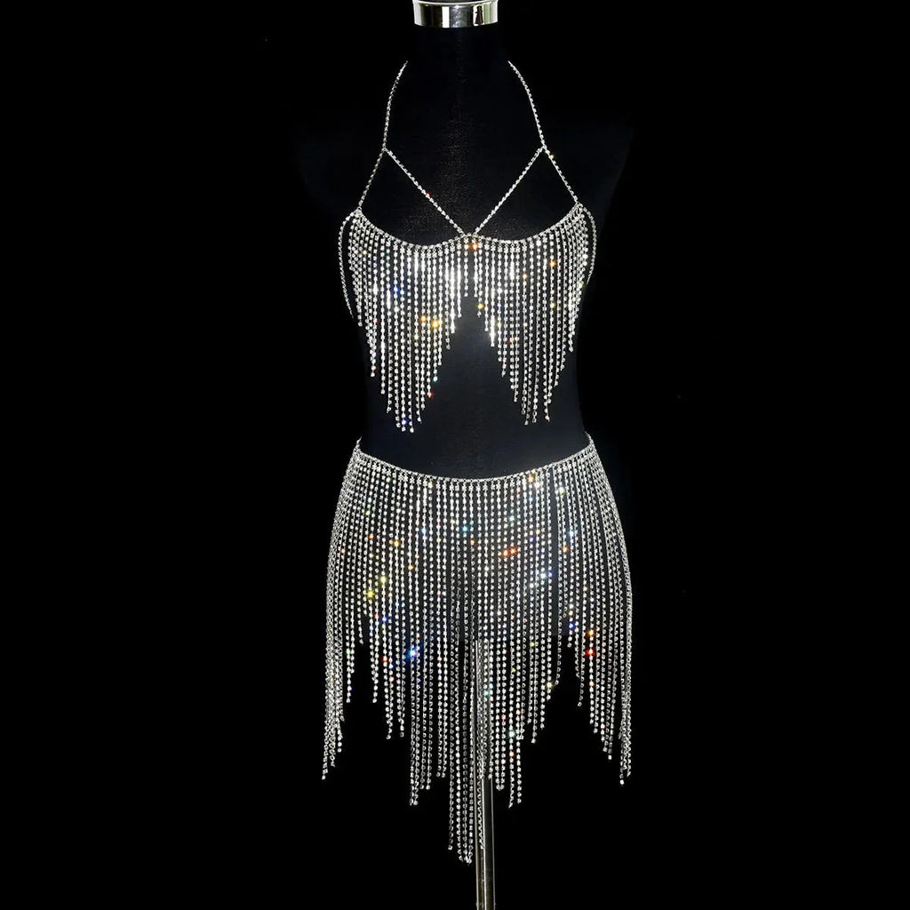 Crystal Tassel Body Chain & Skirt Set