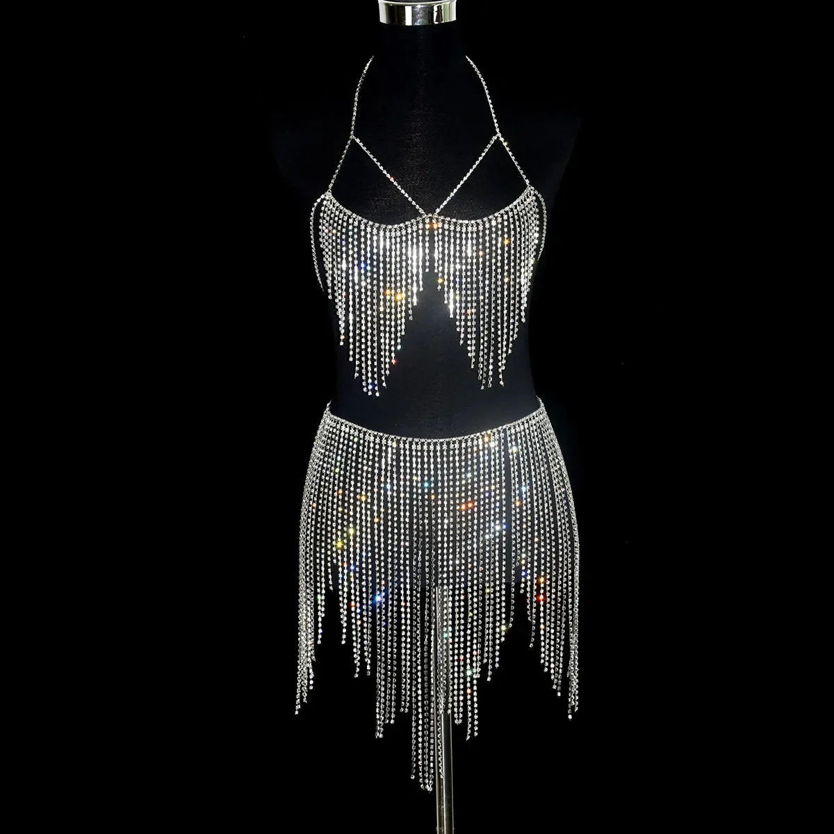 Crystal Tassel Body Chain & Skirt Set