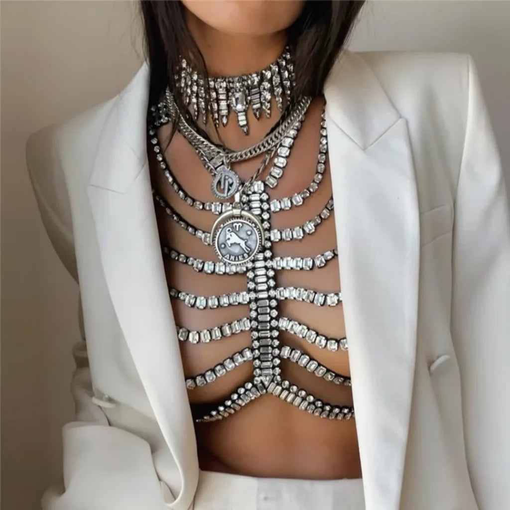 Multilayer Rhinestone Tassel Body Chain