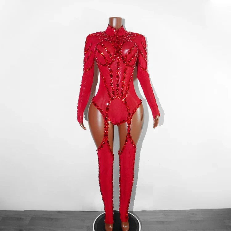 Rhinestone Mesh Festival Jumpsuit Set