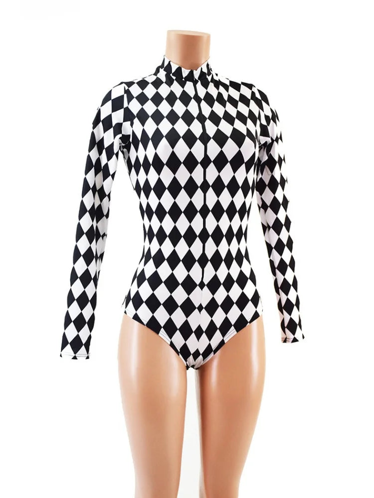 Harlequin Check Cutout Bodysuit