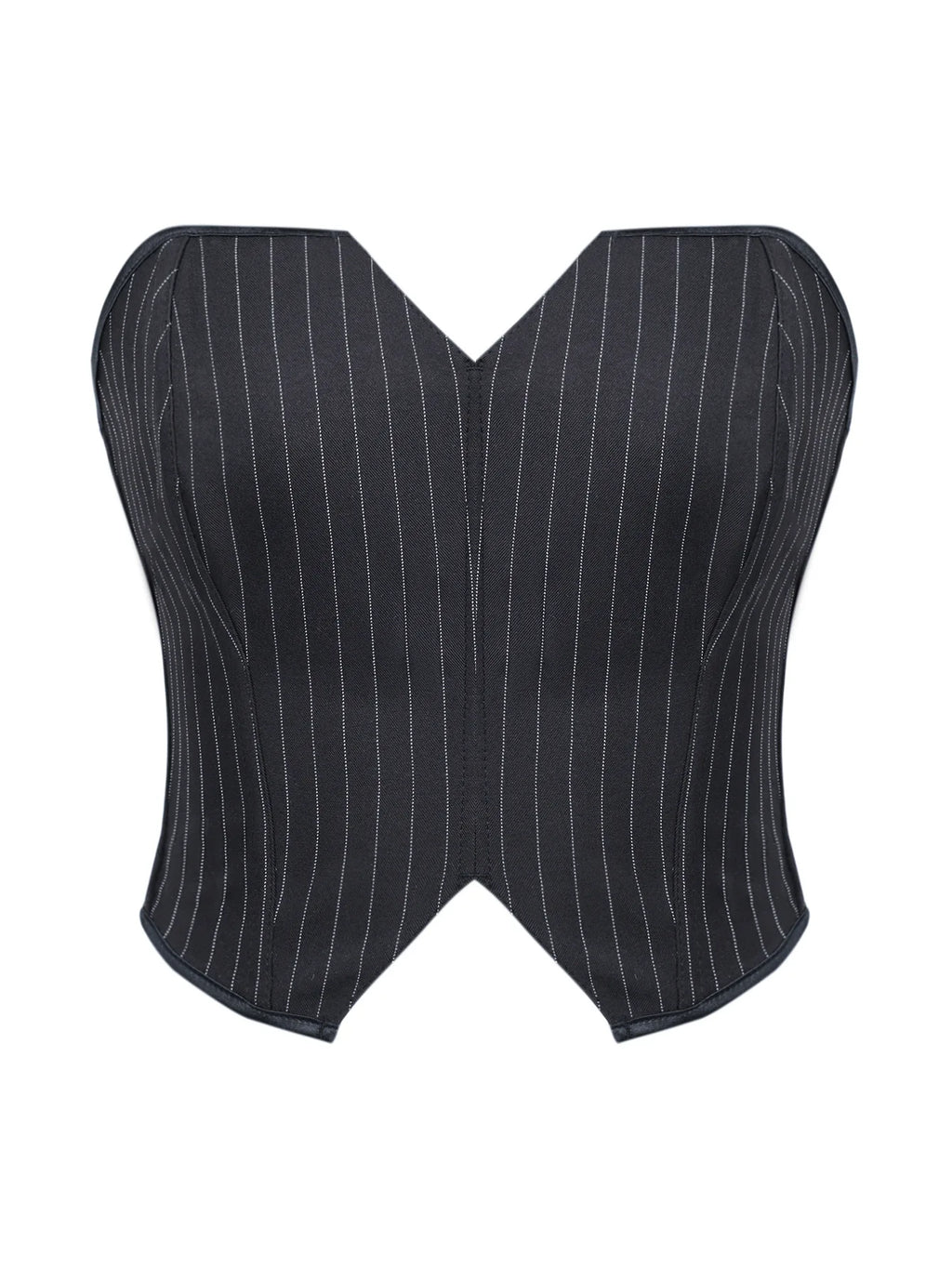 Black Striped Overbust Corset Top Zipper Front Lace-Up Bustier Body Shaper