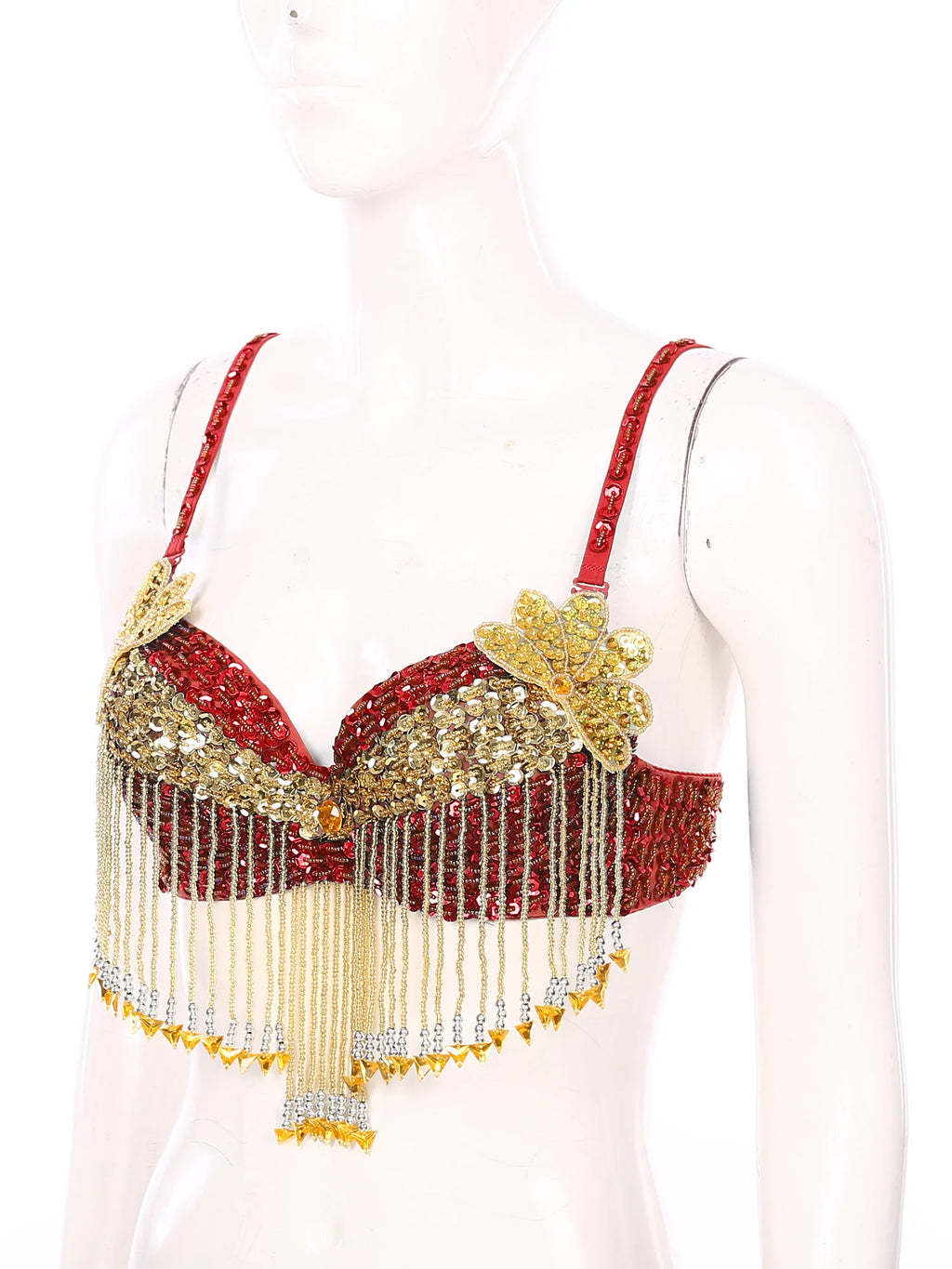 Sparkly Floral Beaded Sequin Belly Dance Bra & Tassel Performance Top