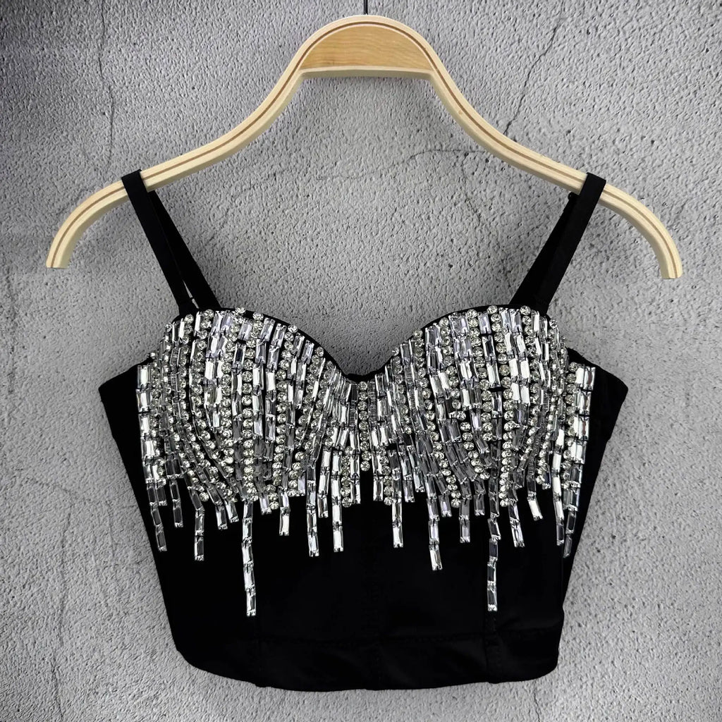 Crystal Beaded Bustier Corset Crop Top Nightclub Party Bralette