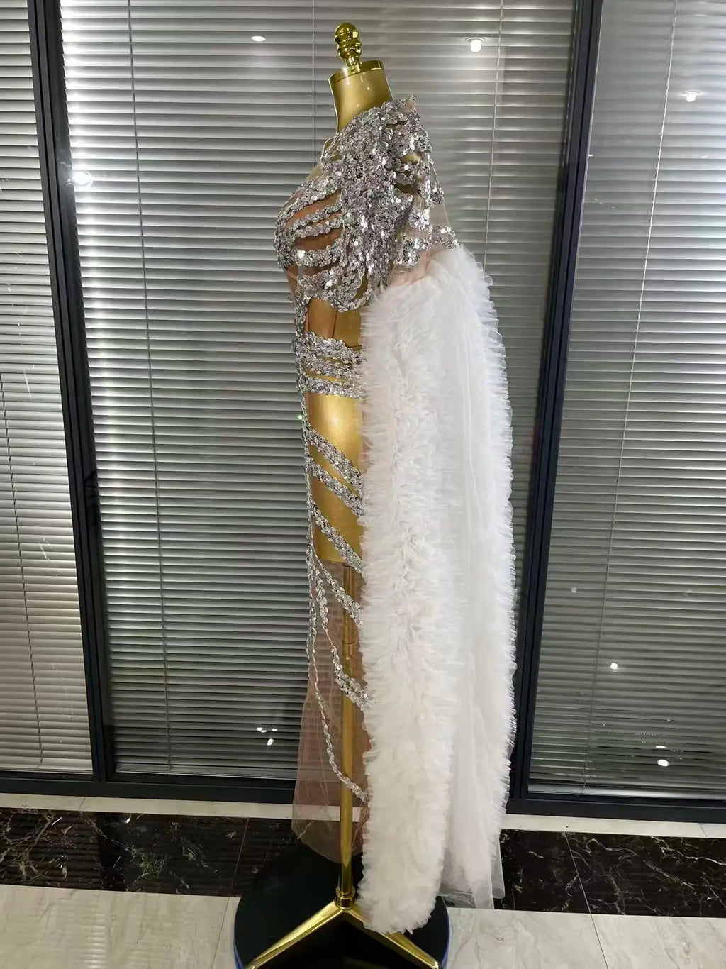 Sequin Ruffle Festival Cape Dress