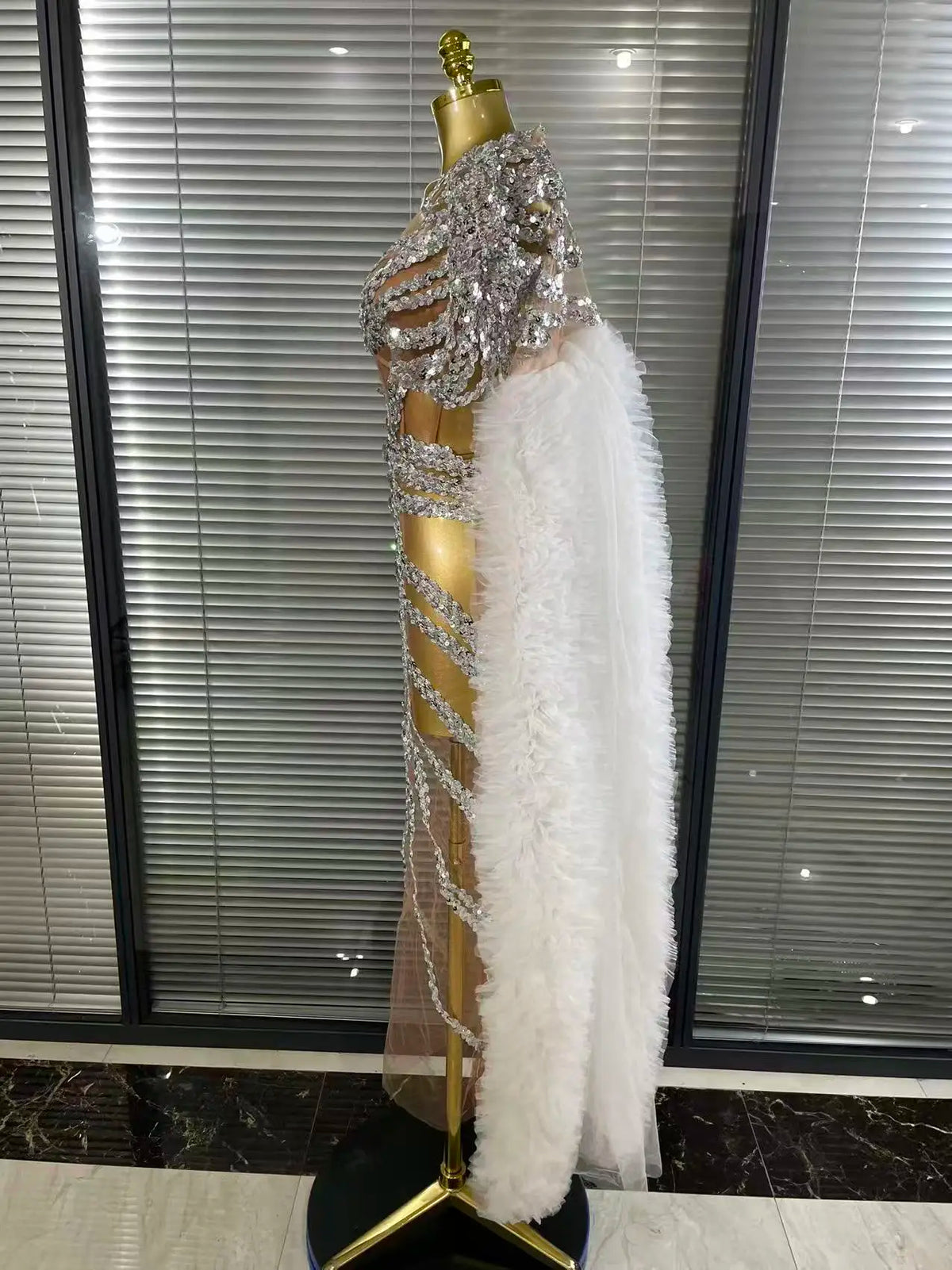 Sequin Ruffle Festival Cape Dress