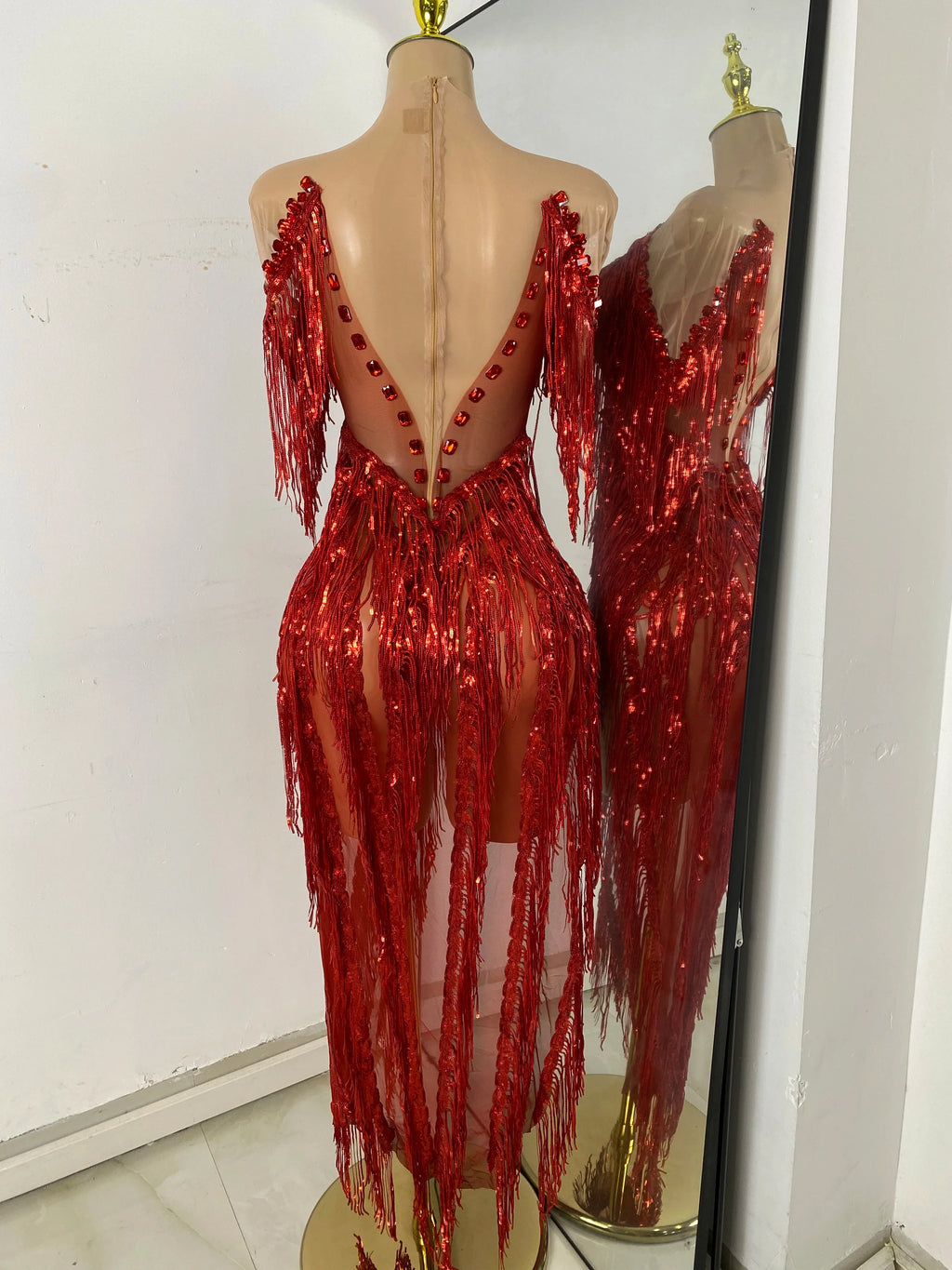 Tassel Fringe Sheer Maxi Dress