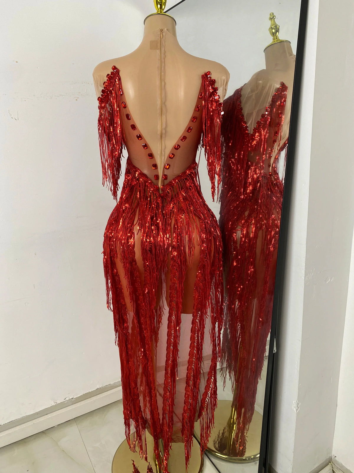 Tassel Fringe Sheer Maxi Dress