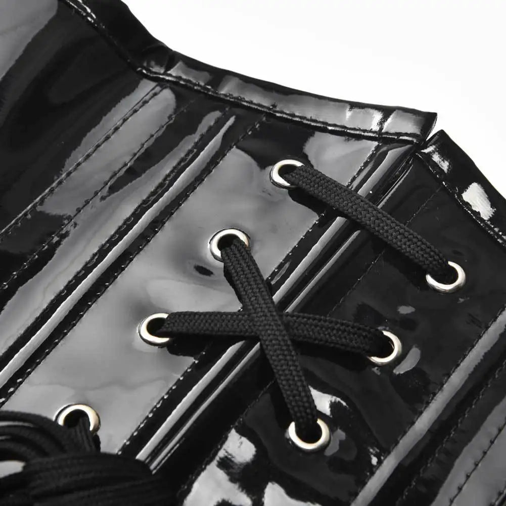 Shiny PU Leather Steampunk Underbust Corset Zipper Front Waist Cincher
