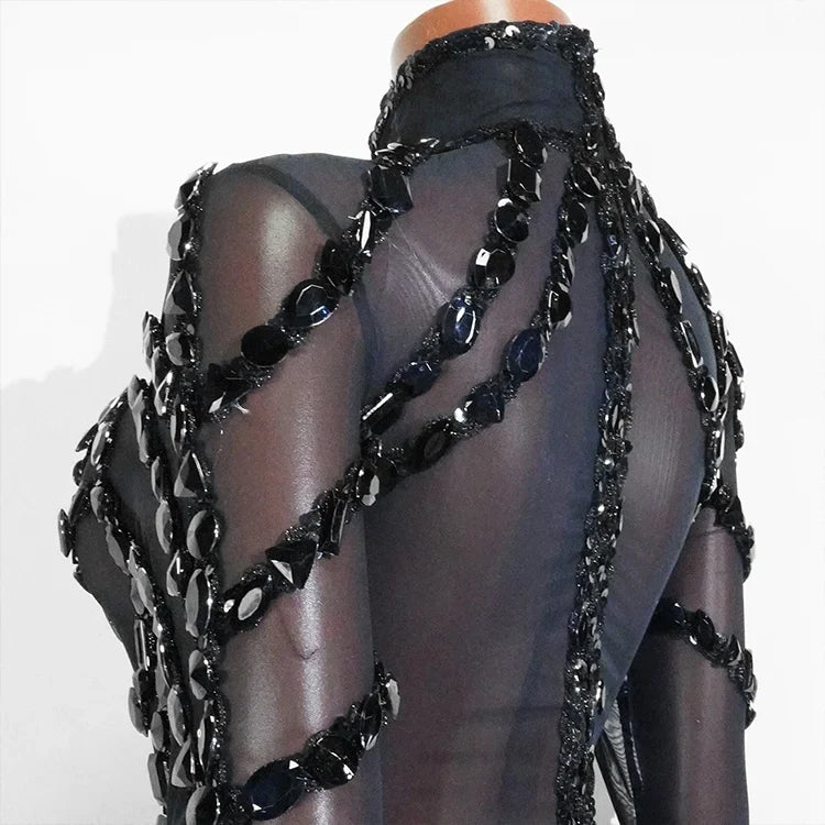 Rhinestone Mesh Festival Jumpsuit Set