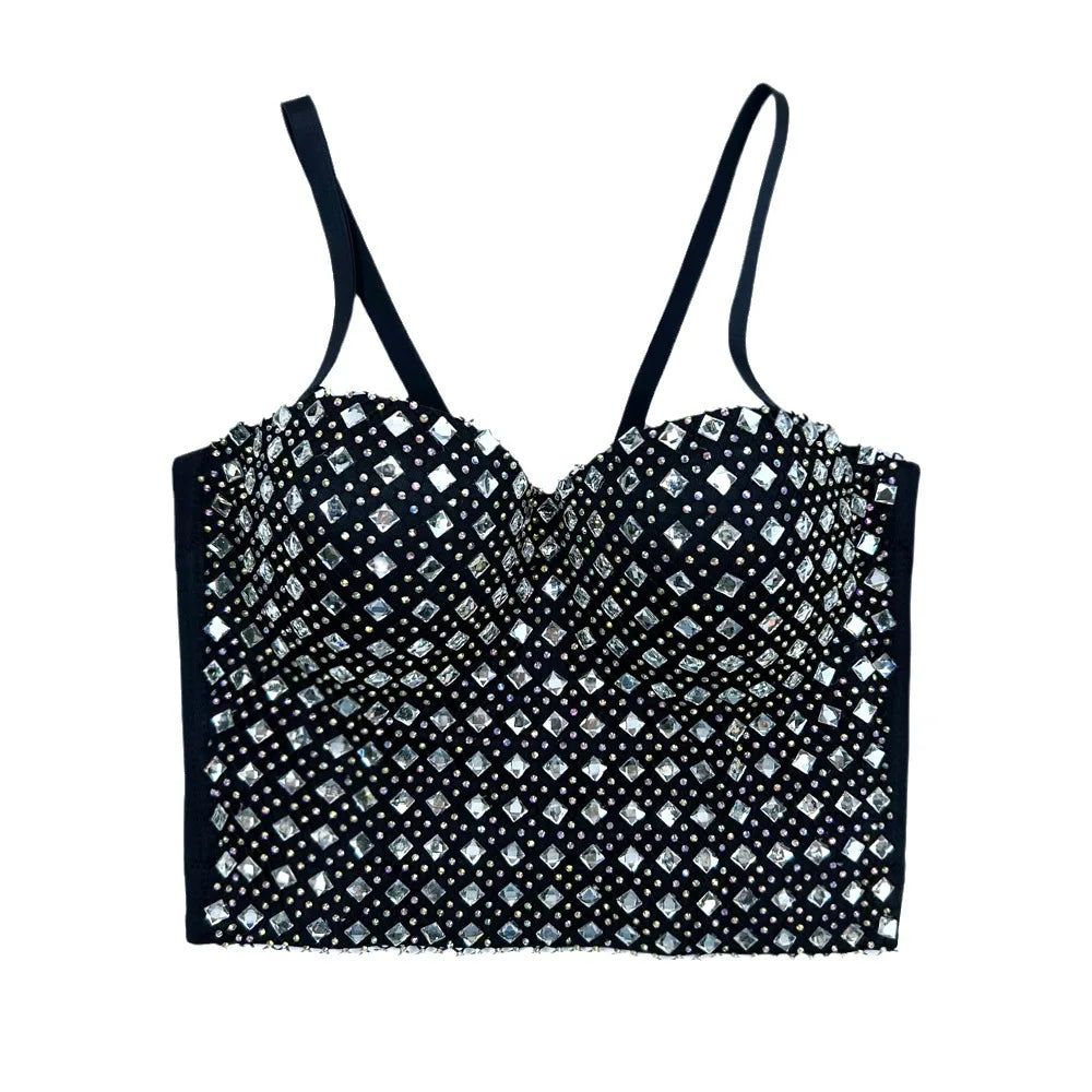 Studded Mesh Corset Bustier Crop Top