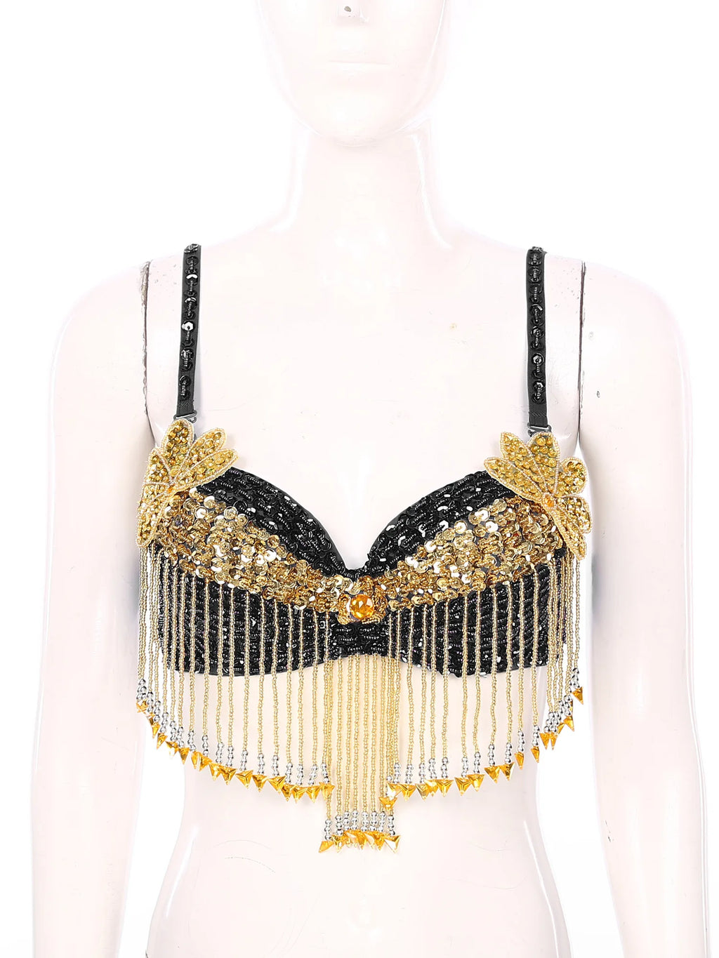Sparkly Floral Beaded Sequin Belly Dance Bra & Tassel Performance Top