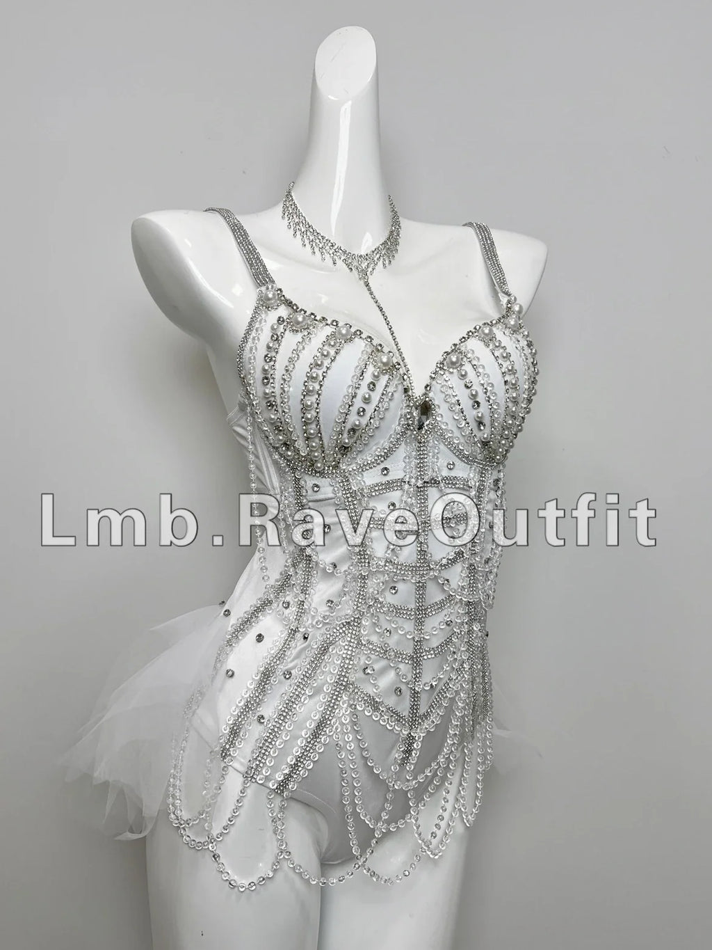 Black Beaded Chain Fringe Bodysuit | Stage Costume