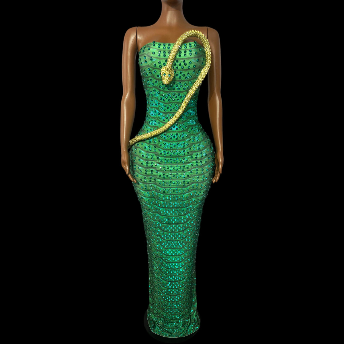 Emerald Snake Rhinestone Gown