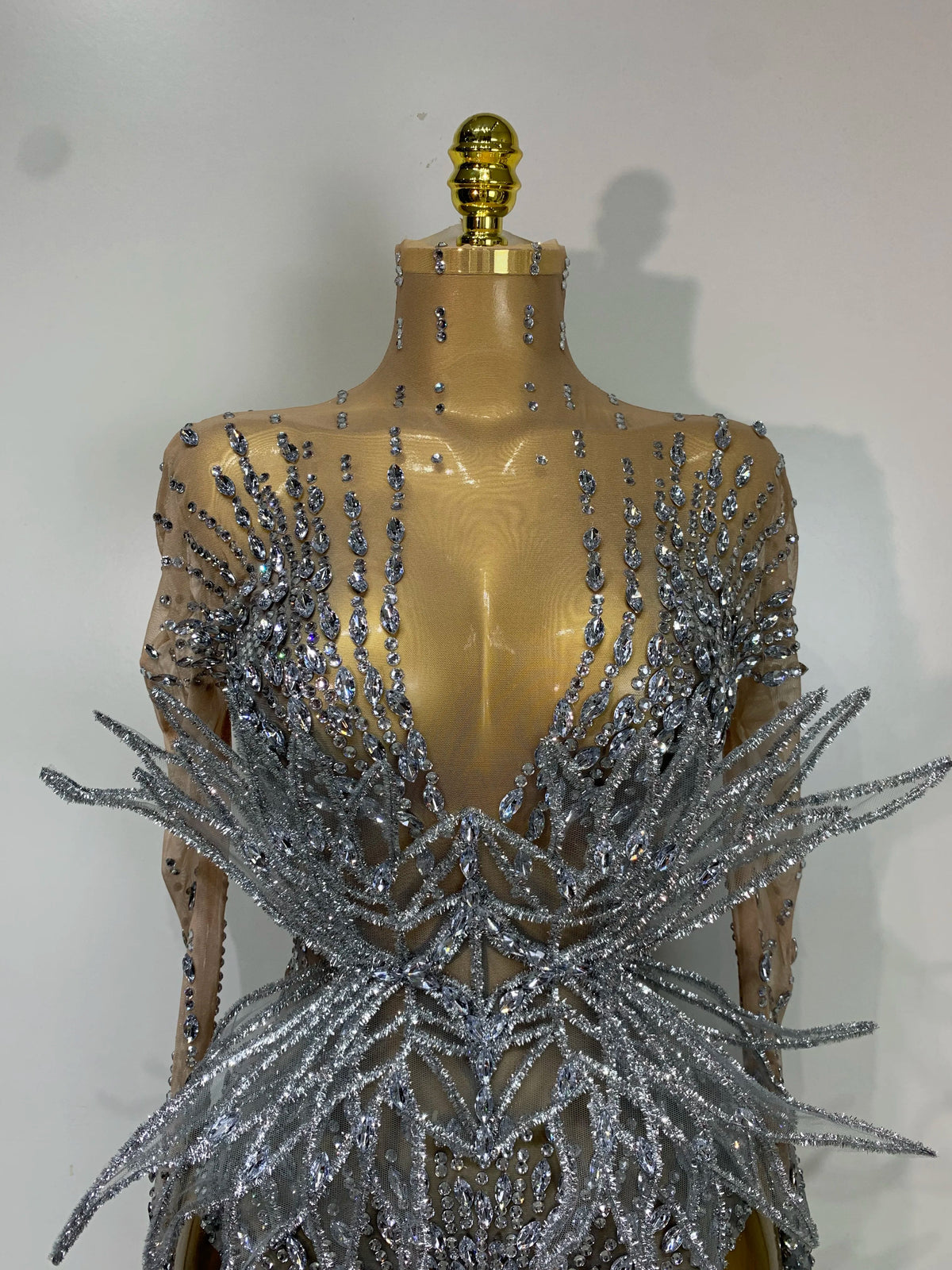 Silver Rhinestone Sheer Mesh Jumpsuit | Stagewear