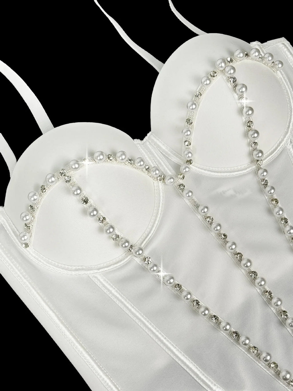 Pearl Embroidered Corset Bustier Crop Top