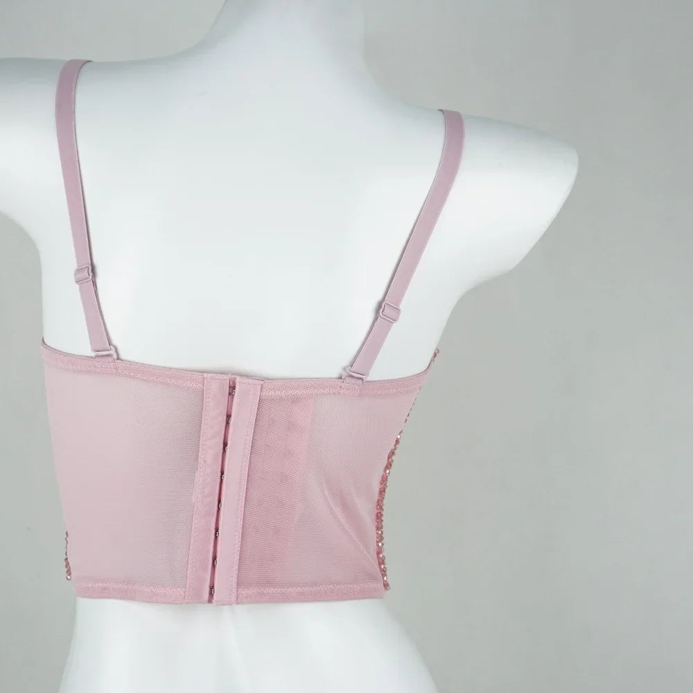Pearl Beaded Bustier Corset Crop Top Push-Up Evening Party Camisole