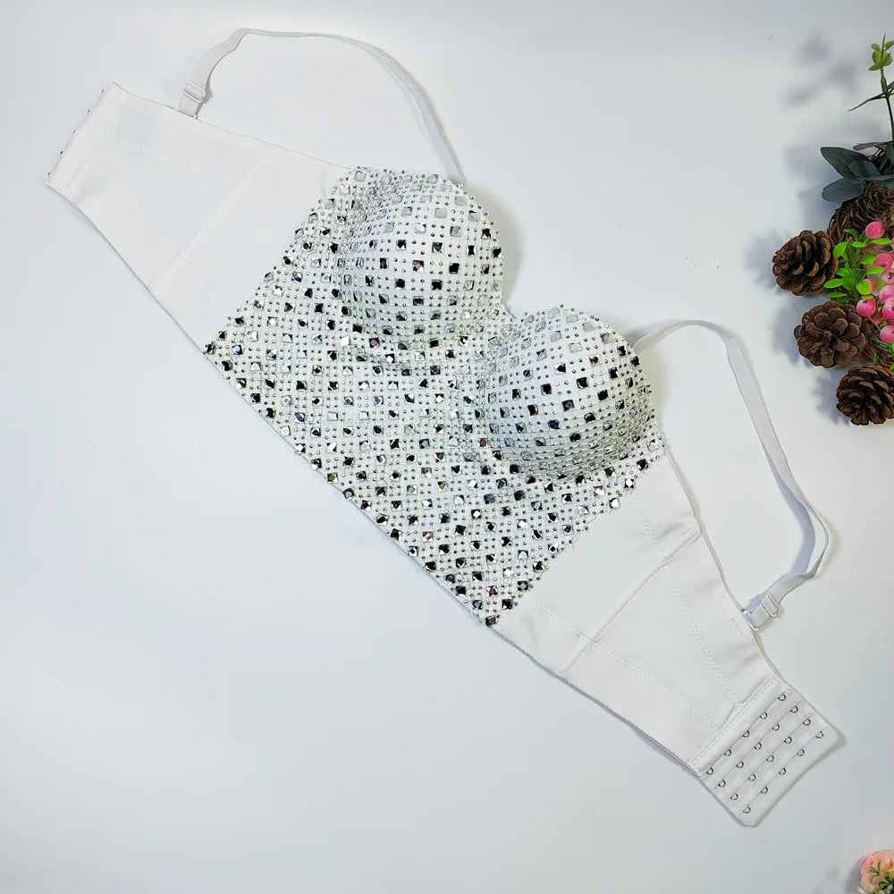 Studded Mesh Corset Bustier Crop Top