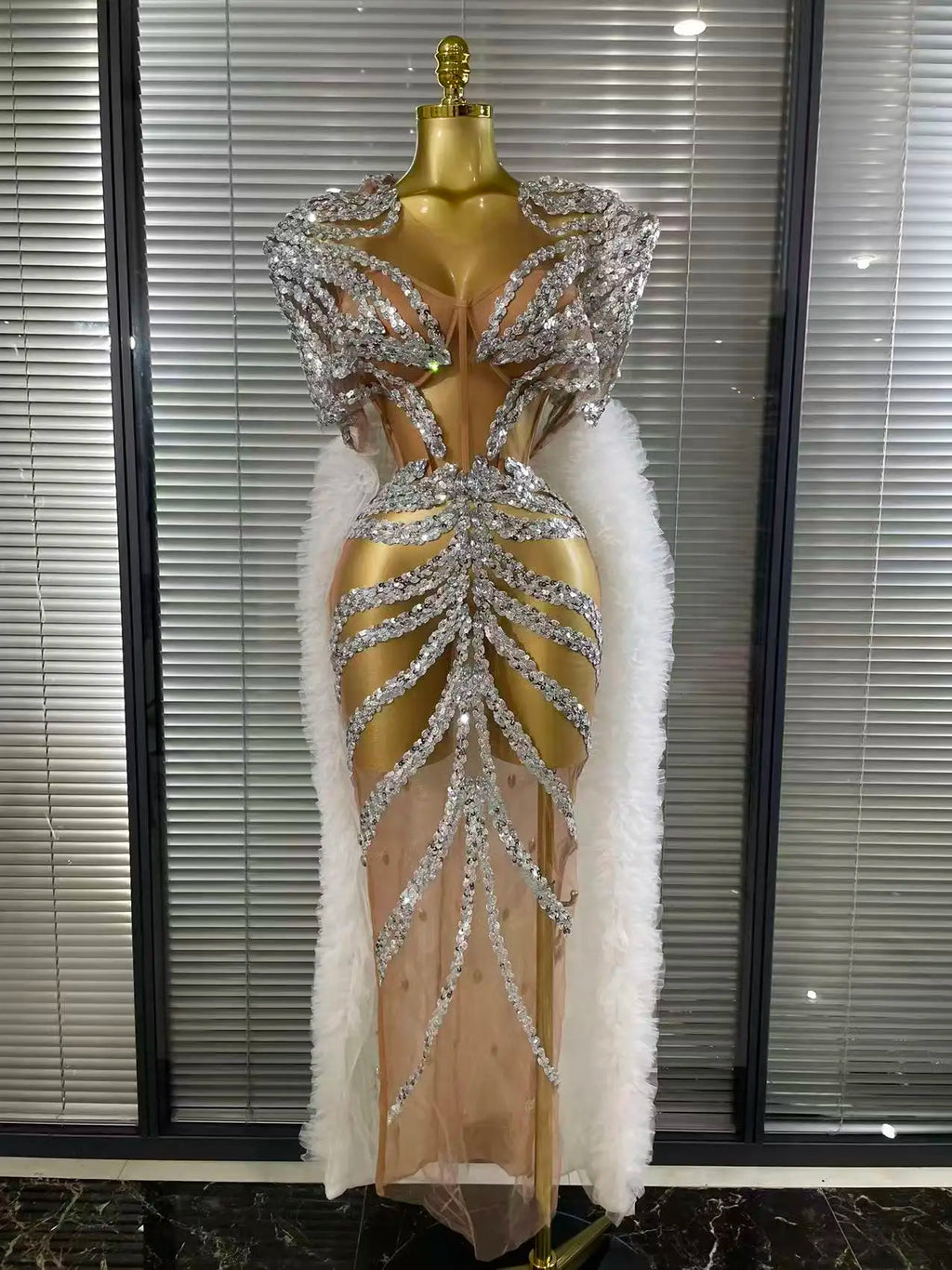 Sequin Ruffle Festival Cape Dress
