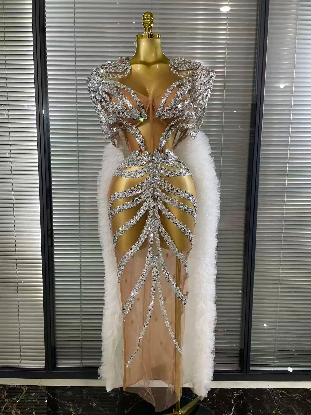 Sequin Ruffle Festival Cape Dress